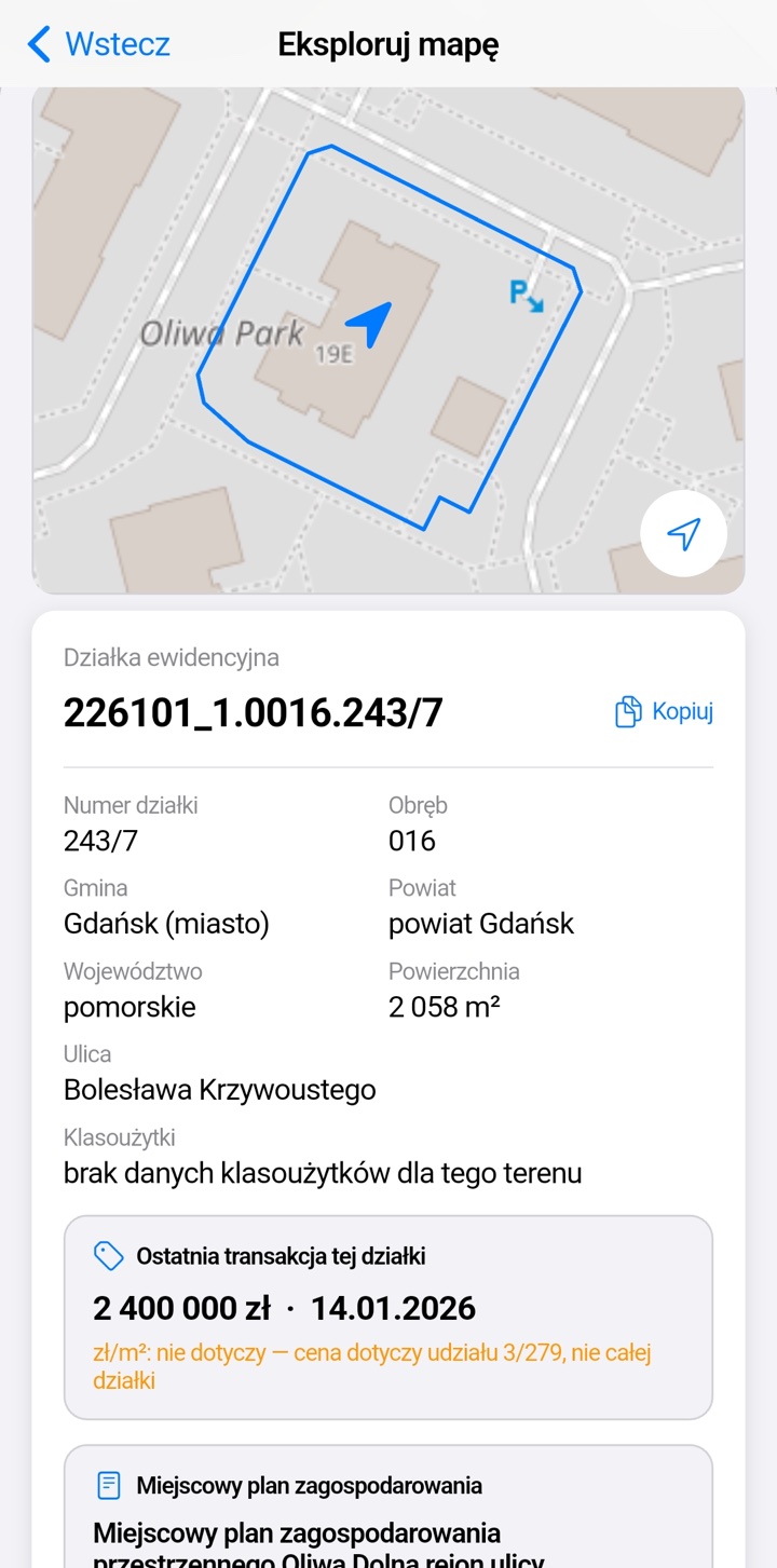 Karta działki: identyfikator TERYT, obręb, gmina, powierzchnia i granice działki na mapie